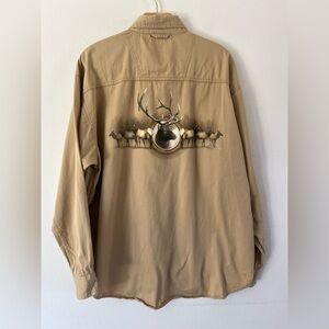 Cypress Colors Vintage Alaska Elk Hunting Button Down Long Sleeve‎ Tan Shirt